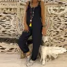 Vintage linen jumpsuit - lace up straps - loose - wide legJumpsuits