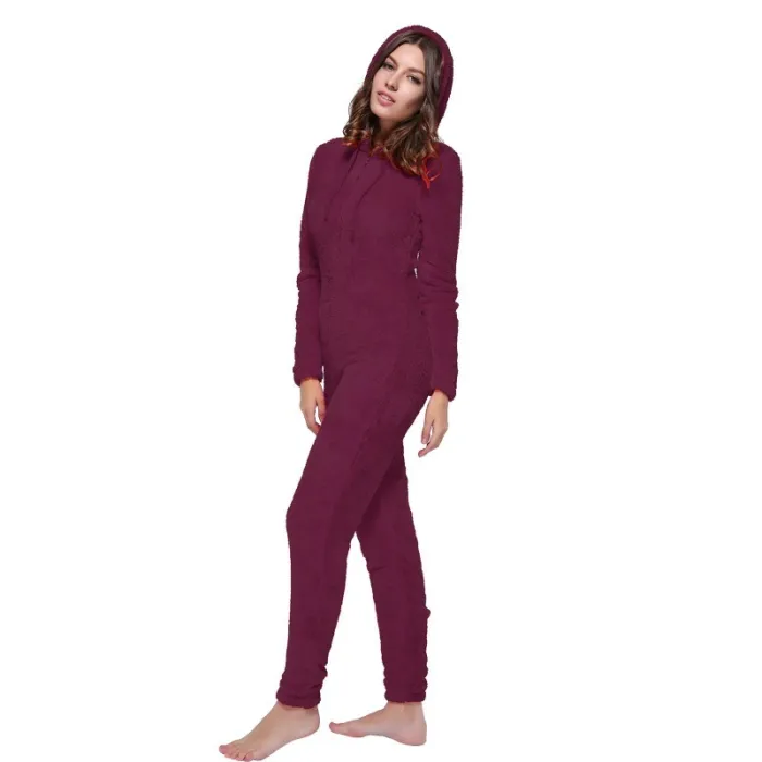One piece pyjama - fluffy fleece warm jumpsuit - with hood / zipperLingerie