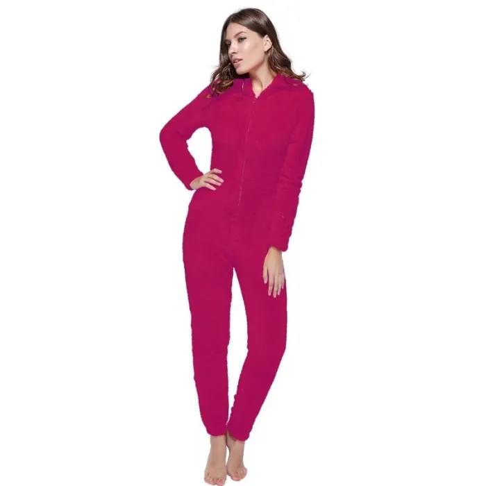 One piece pyjama - fluffy fleece warm jumpsuit - with hood / zipperLingerie