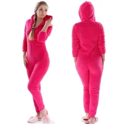One piece pyjama - fluffy fleece warm jumpsuit - with hood / zipperLingerie
