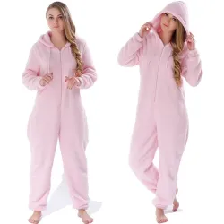 One piece pyjama - fluffy fleece warm jumpsuit - with hood / zipperLingerie