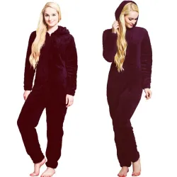 One piece pyjama - fluffy fleece warm jumpsuit - with hood / zipperLingerie