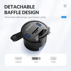 Tischdurchführung - USB 3.0 HUB Typ-C - High Speed Splitter - mit SD / TF / Kopfhörer / Mikrofon Adapter - für PC
