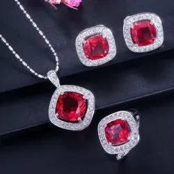 Elegantes Schmuckset - Halskette / Ohrringe / Ring - mit Saphir - Sterling Silber