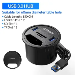 Tischdurchführung - USB 3.0 HUB Typ-C - High Speed Splitter - mit SD / TF / Kopfhörer / Mikrofon Adapter - für PC