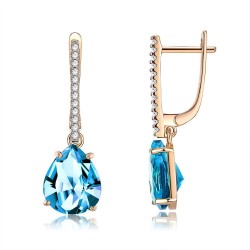 Fashionable gold earrings - blue crystal water drops