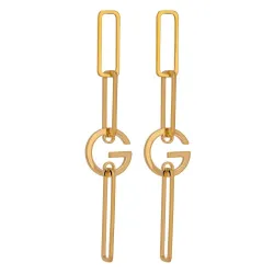 Stylish irregular geometric long earrings - with G letter - goldEarrings