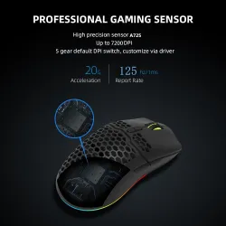 Delux M700A - wired gaming mouse - RGB - 7200DPI - lightweight - ergonomic - honeycomb shellMouses
