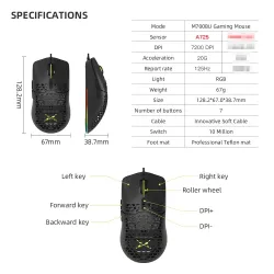 Delux M700A - wired gaming mouse - RGB - 7200DPI - lightweight - ergonomic - honeycomb shellMouses