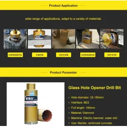 Diamond core drill bit - M22 interface - saw cutter reinforced concrete / marble / dry / wet water drilling - M22 - 25 - 180m...