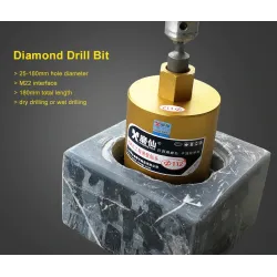Diamond core drill bit - M22 interface - saw cutter reinforced concrete / marble / dry / wet water drilling - M22 - 25 - 180m...