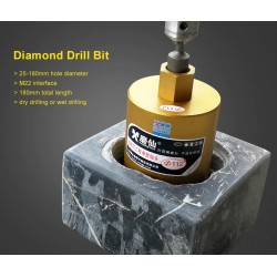 Diamant-Kernbohrer - M22-Schnittstelle - Sägeschneider Stahlbeton / Marmor / Trocken- / Nasswasserbohren - M22 - 25 - 180mm