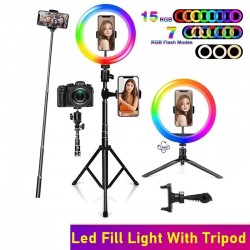 Selfie LED Ring - RGB - dimmbares Fülllicht - mit Stativ - für Fotografie / Make-up / Video