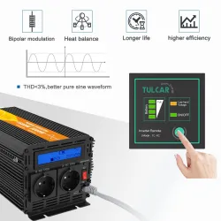 Reiner Sinus-Stromwandler - Fernbedienung - LCD-Display - Solarwechselrichter - DC 24V zu AC 220V - 1500W