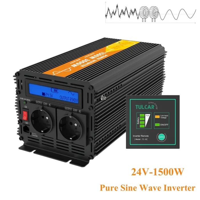 Reiner Sinus-Stromwandler - Fernbedienung - LCD-Display - Solarwechselrichter - DC 24V zu AC 220V - 1500W