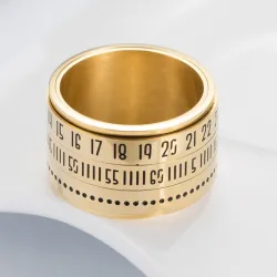 Titanring mit arabischen Ziffern & rotierender Zeit - Kalender