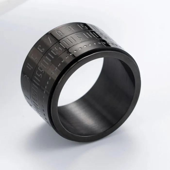 Titanring mit arabischen Ziffern & rotierender Zeit - Kalender