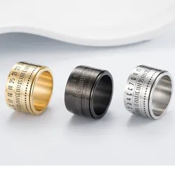 Titanring mit arabischen Ziffern & rotierender Zeit - Kalender