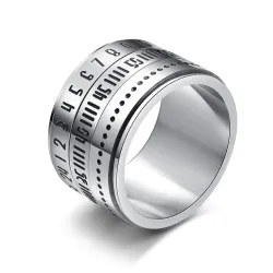 Titanring mit arabischen Ziffern & rotierender Zeit - Kalender