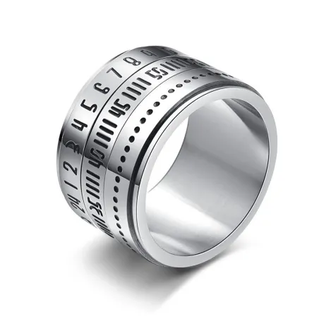 Titanring mit arabischen Ziffern & rotierender Zeit - Kalender