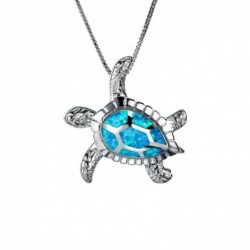 Luxury vintage necklace with crystal turtle - blue / white opalNecklaces