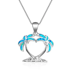 Kokosnussbaum-Anhänger - mit blauem Opal - Halskette