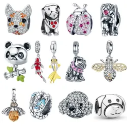 Charms / beads / pendants - for bracelet - 925 sterling silver - ladybug - cat - bulldog - turtle - elephant - beeBracelets