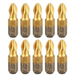 Schraubendreher-Bits - 1/4 Zoll - Titanbeschichtet - Anti-Rutsch - Phillips-Sechskantschaft - PH2 - 25mm - 10 Stück