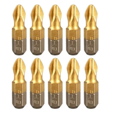 Screwdriver bits - 1/4 inch - titanium coated - anti-slip - Phillips hex shank - PH2 - 25mm - 10 piecesBits & drills