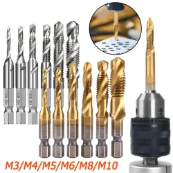HSS-Bohrer - Sechskantschaft - Gewindebohrer metrisch - Titanbeschichtet - M3 / M4 / M5 / M6 / M8 / M10 - 6 / 7-tlg