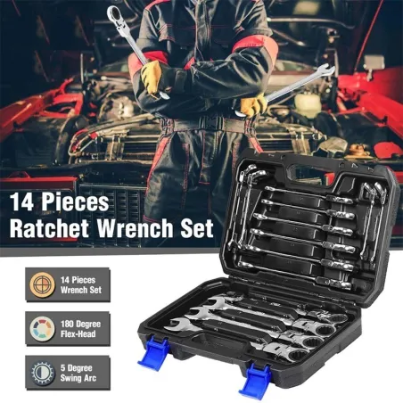 KFZ-Multitool - Ratschenschlüssel-Satz - drehbar - 14-teilig