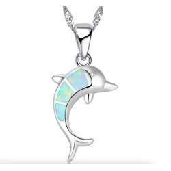 Silver necklace with a colorful opal dolphinNecklaces