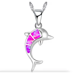 Silver necklace with a colorful opal dolphinNecklaces