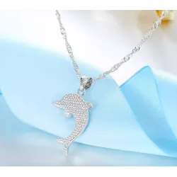Silver necklace with a colorful opal dolphinNecklaces