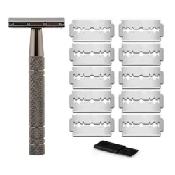 Shaving razor - double edge - with 10 shaving bladesShaving