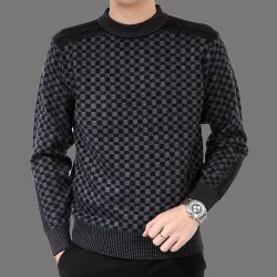 Modischer karierter Strickpullover - Kaschmir / Wolle - Slim Fit