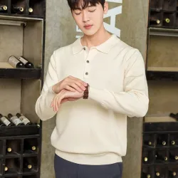 Herren POLO Pullover - T-Shirt mit Knöpfen - Kaschmir