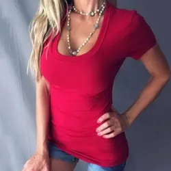 Classic summer t-shirt - deep V-neck - short sleeve - plus sizeBlouses & shirts