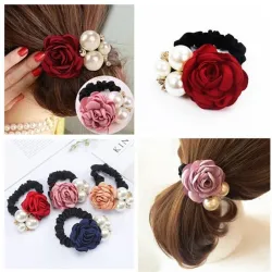 Elegantes elastisches Haarband - mit Rosen / Perlen