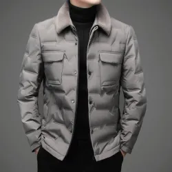 Fashionable warm short jacket - down windbreaker - with detachable fur collarJackets