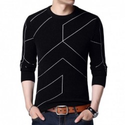 Modischer warmer Pullover - Slim Fit - geometrischer Liniendruck