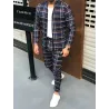 Trendy men's plaid set - cardigan with zipper / stand-up collar / long pants - slim fitPants