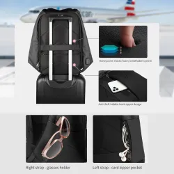 Modischer Rucksack - diebstahlsicher - USB-Ladeanschluss / Kopfhöreranschluss - für 15,6-Zoll-Laptop - wasserdicht