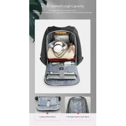 Modischer Rucksack - diebstahlsicher - USB-Ladeanschluss / Kopfhöreranschluss - für 15,6-Zoll-Laptop - wasserdicht