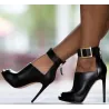 Sexy High Heel Stiefel - mit Metallschnalle - offene Spitze