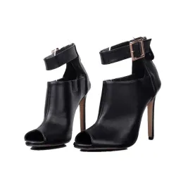 Sexy High Heel Stiefel - mit Metallschnalle - offene Spitze
