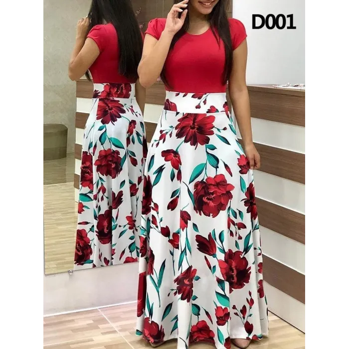 Elegantes langes Kleid - Sommerblumenprint - Übergröße