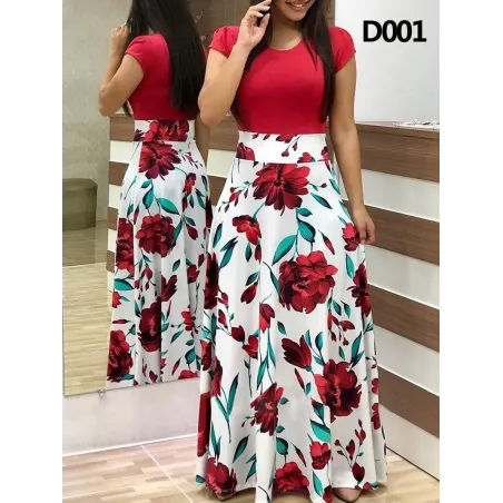 Elegantes langes Kleid - Sommerblumenprint - Übergröße