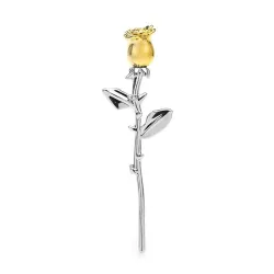Elegante Silberbrosche mit goldener Rose