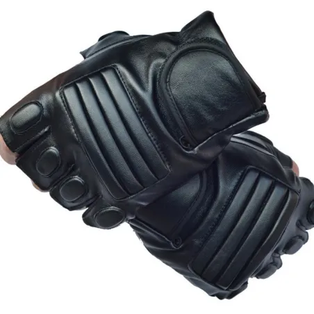 Schwarze Lederhandschuhe - Fitness / Fitnessstudio / Radfahren - halber Finger